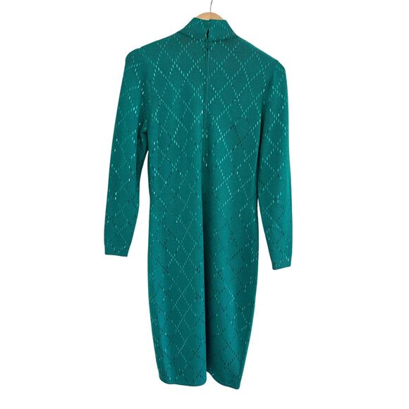 READ St John Evening Mock Neck Knit Midi Dress Women Size 6 Teal Y2K Glam Event - Picture 2 of 16